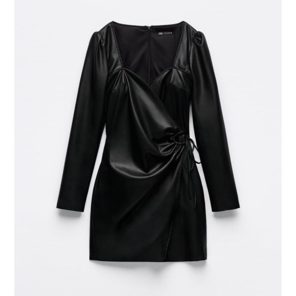 Zara Dresses Zara Black Faux Leather Wrap Dress Nwt Poshmark
